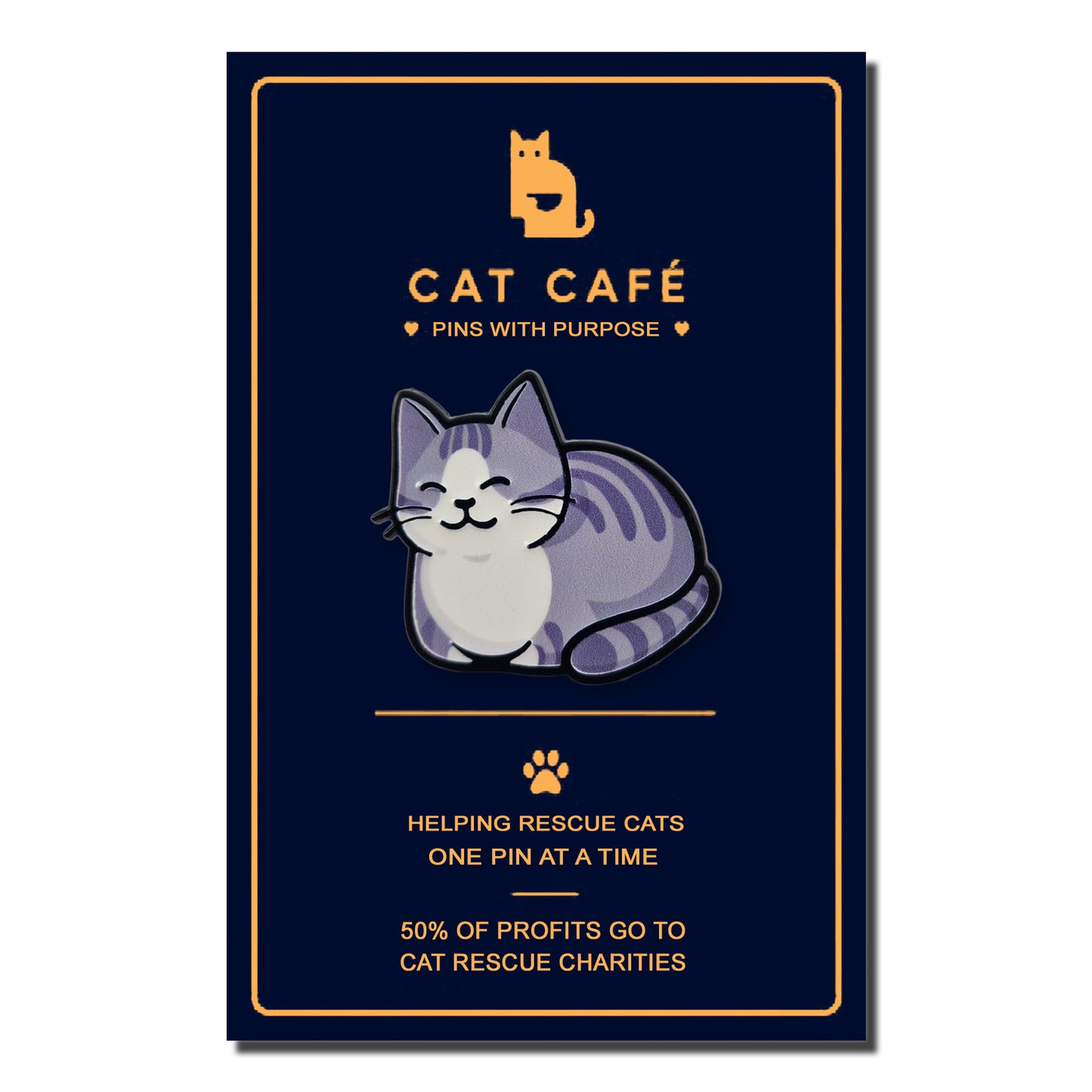Grey & White Striped Cat Pin Badge