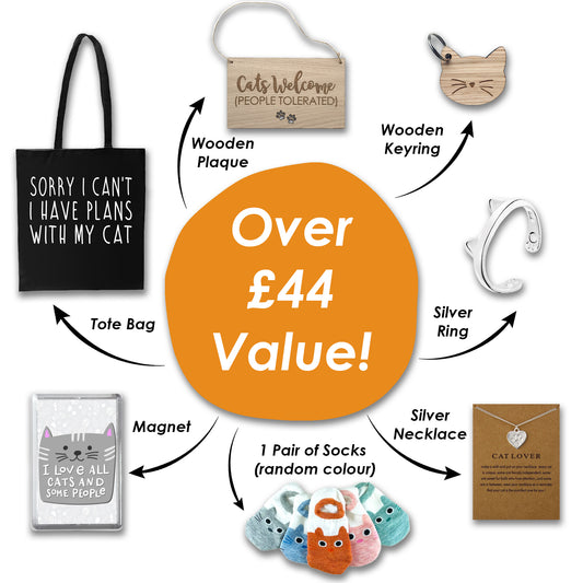 Cat Lover Hamper Box - Tote bag, Socks and Cute Cat goodies - Letterbox Gift