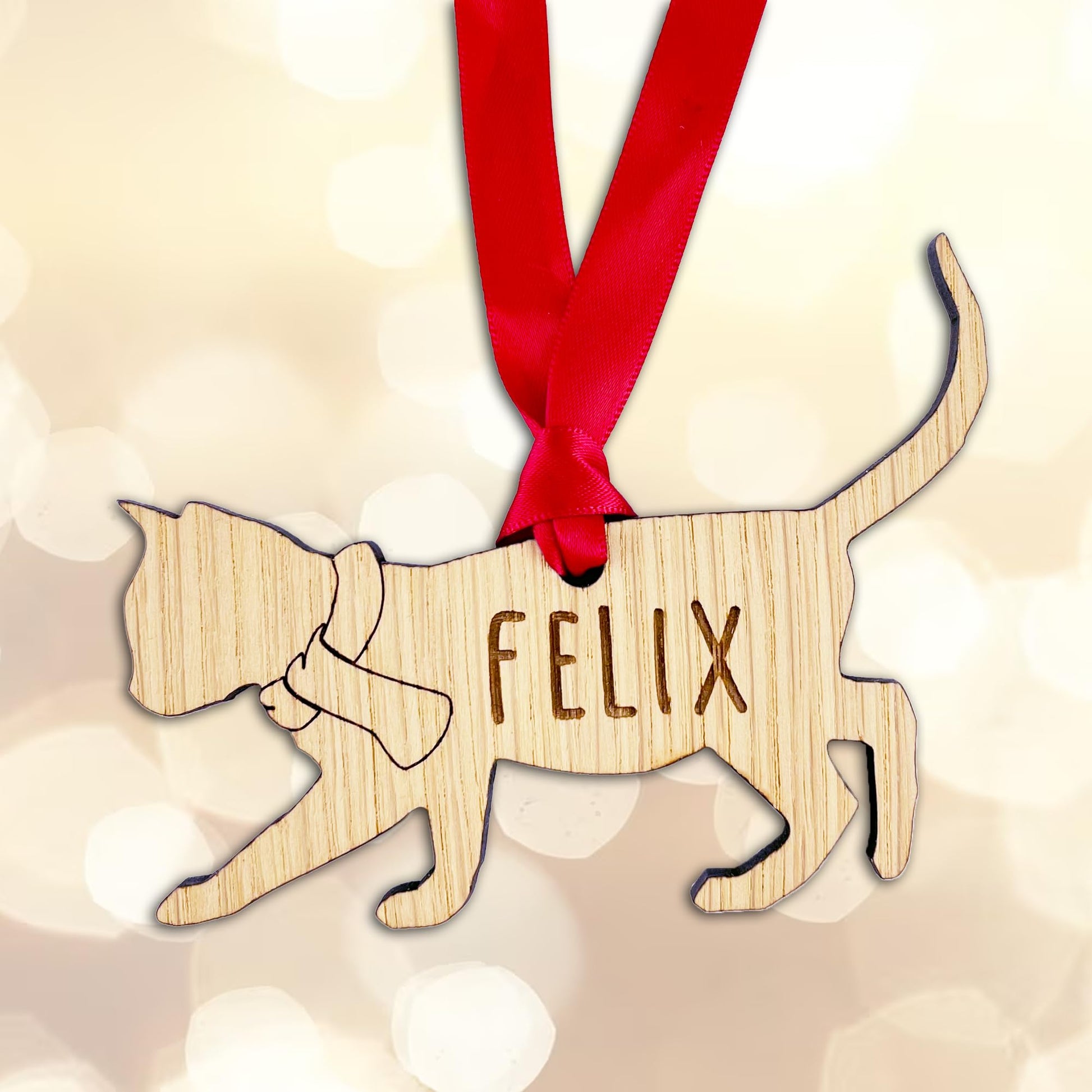 Personalised Cat Wooden Tree Bauble Decoration - Design 3