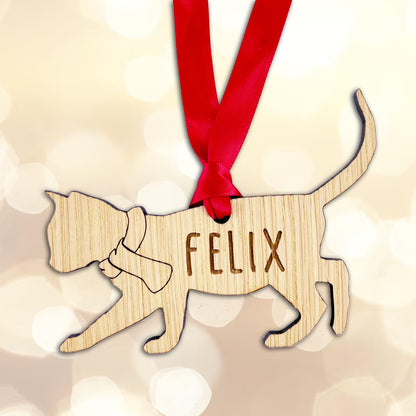 Personalised Cat Wooden Tree Bauble Decoration - Design 3