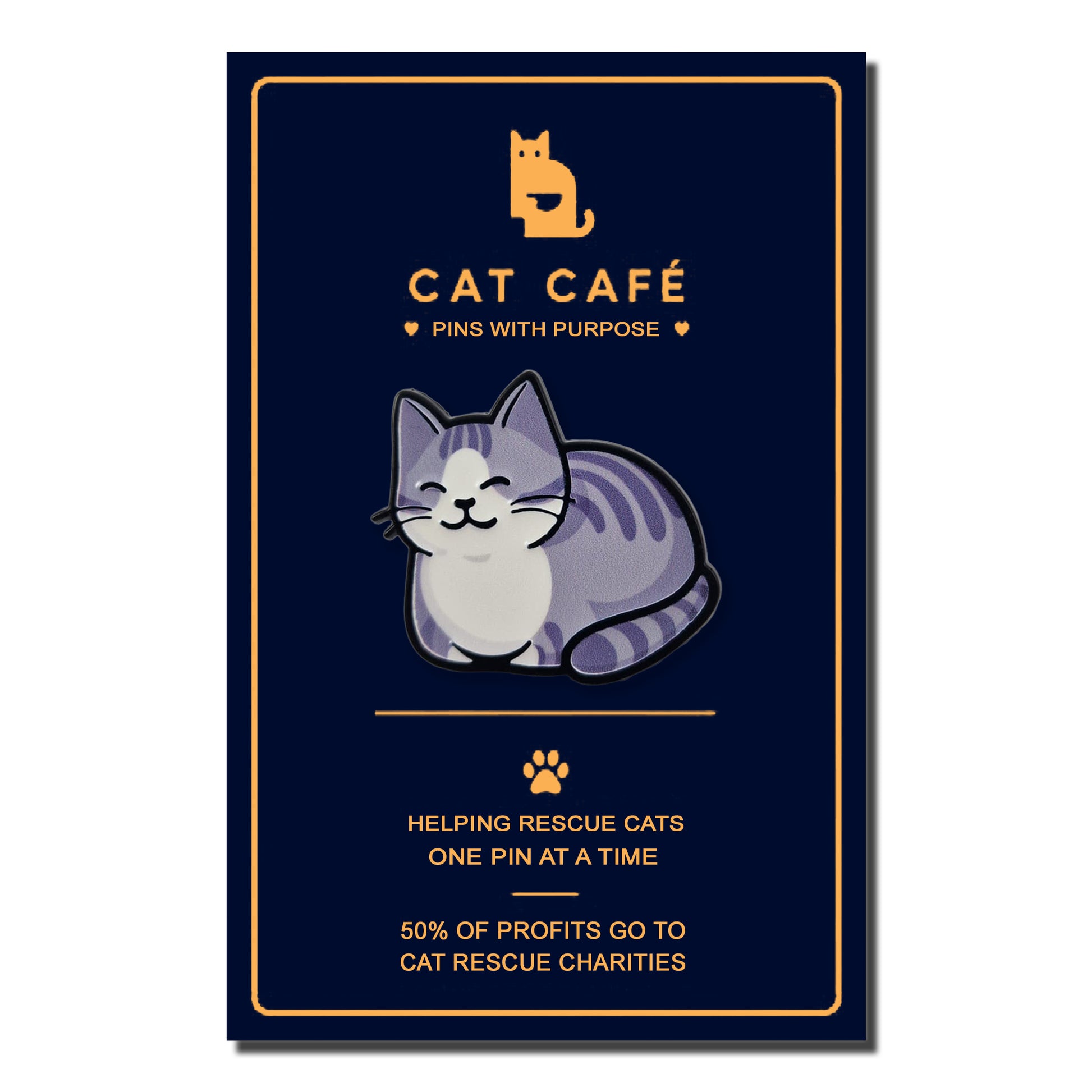 Grey & White Striped Cat Pin Badge