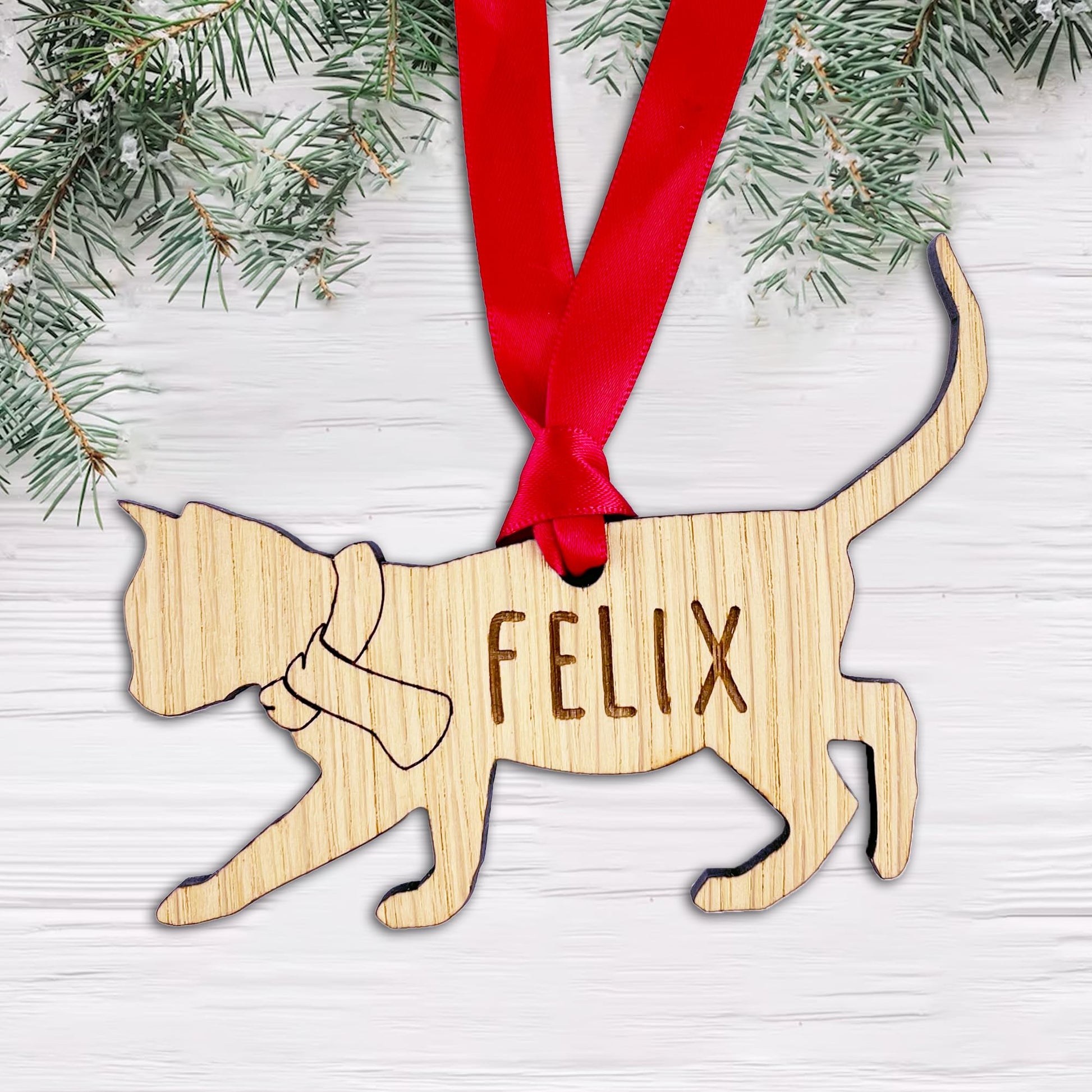 Personalised Cat Wooden Tree Bauble Decoration - Design 3
