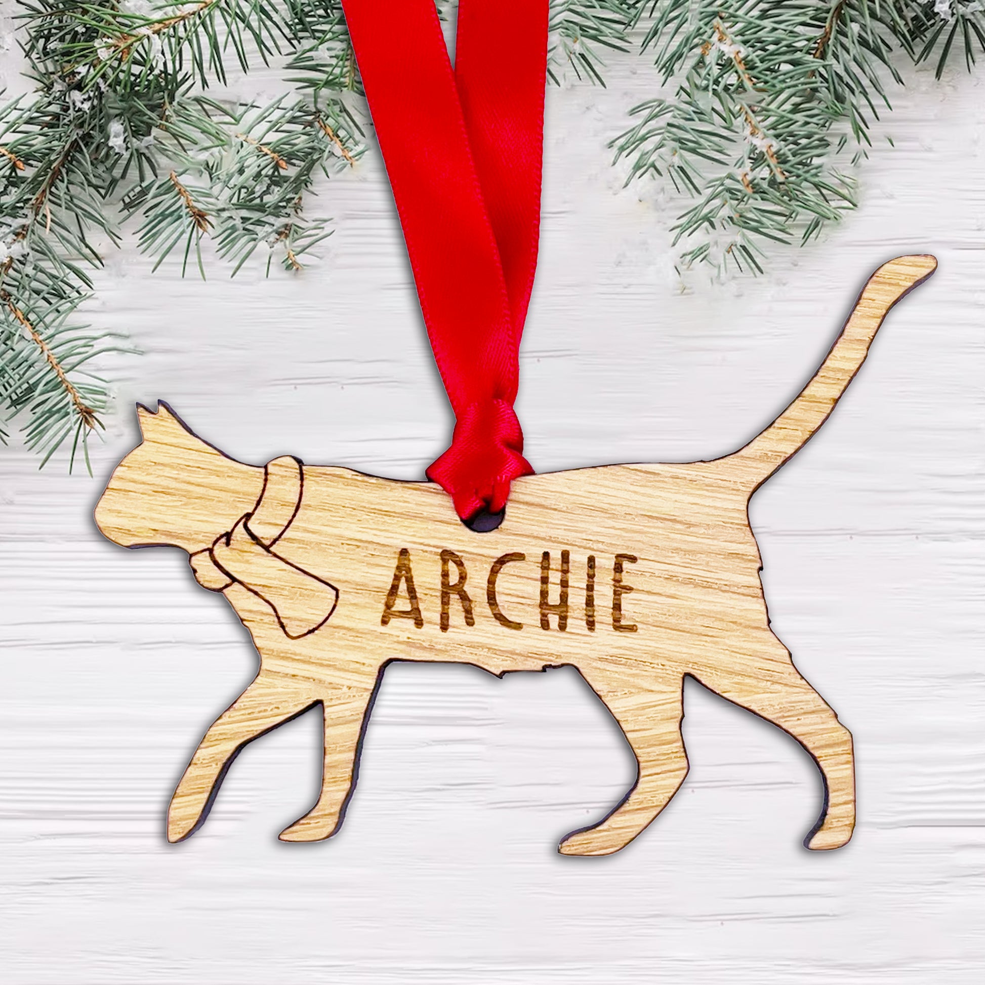 Personalised Cat Wooden Tree Bauble Decoration - Design 4