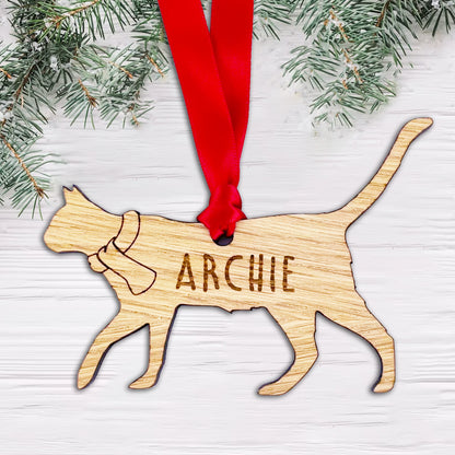 Personalised Cat Wooden Tree Bauble Decoration - Design 4