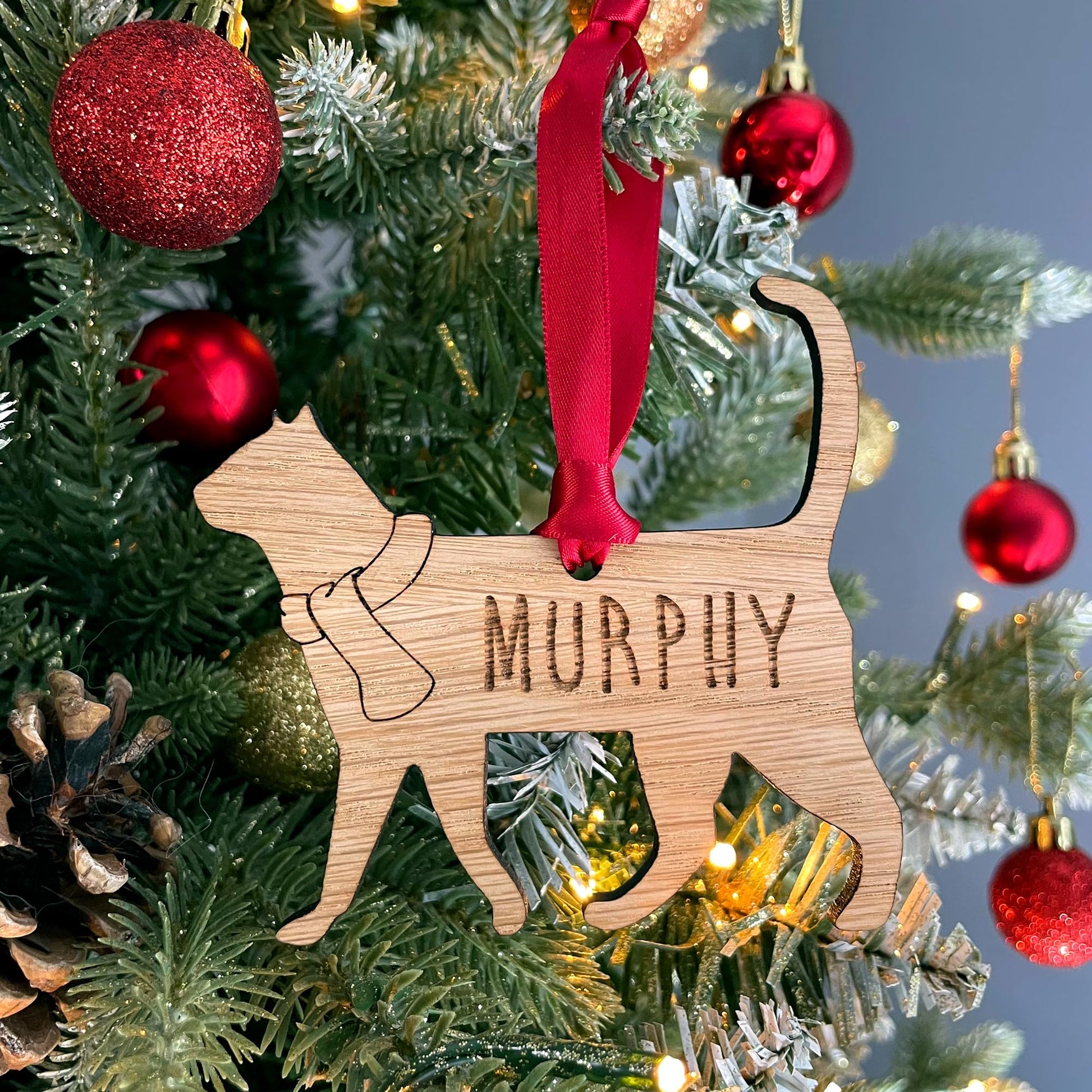 Personalised Cat Wooden Tree Bauble Decoration - Design 6