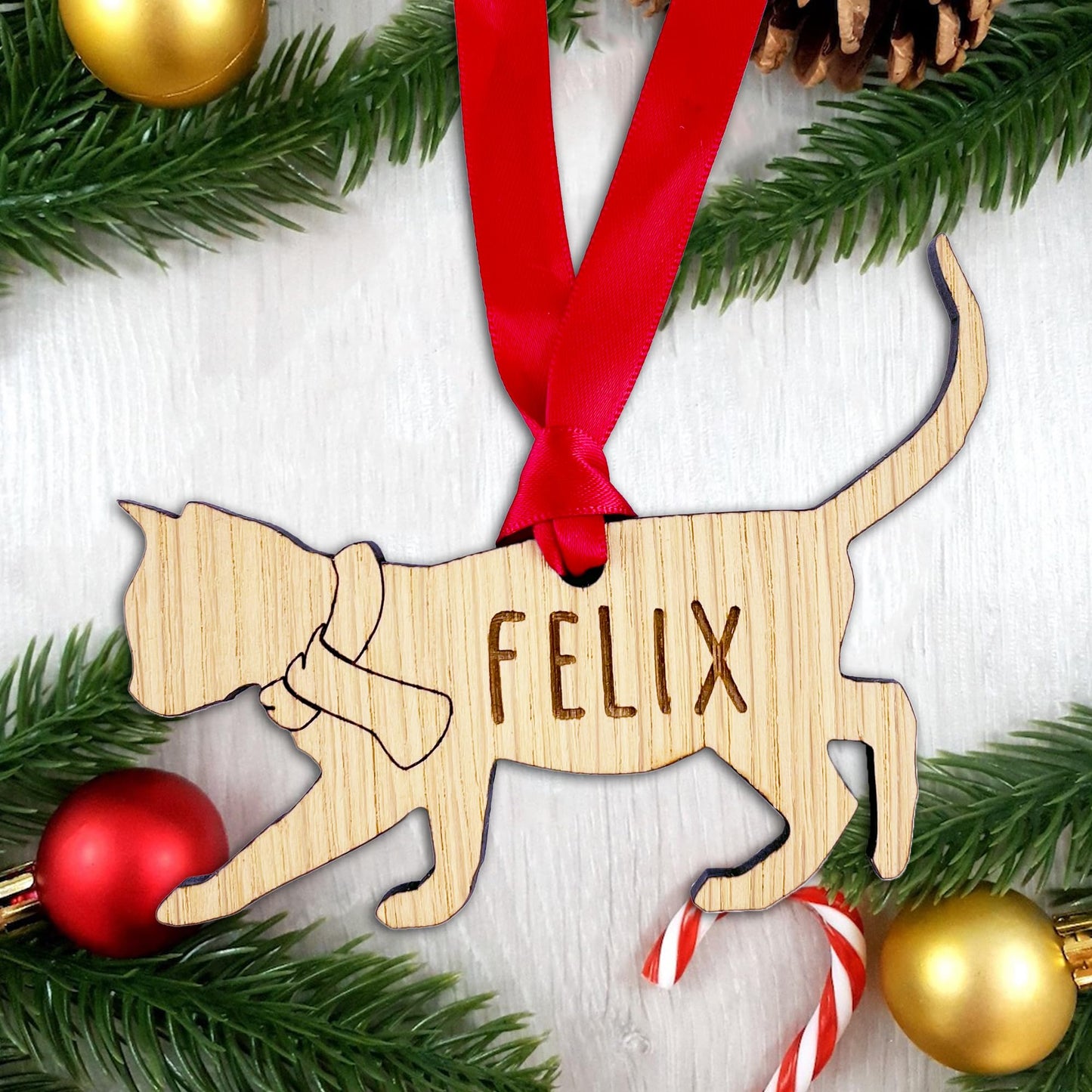 Personalised Cat Wooden Tree Bauble Decoration - Design 3