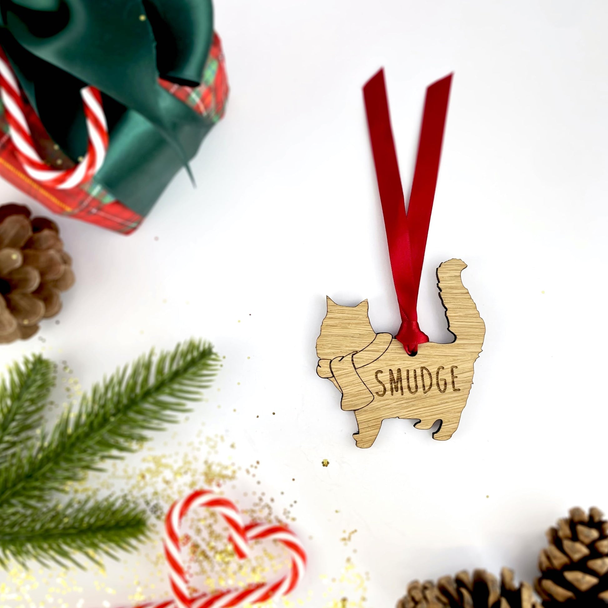 Personalised Cat Wooden Tree Bauble Decoration - Design 2