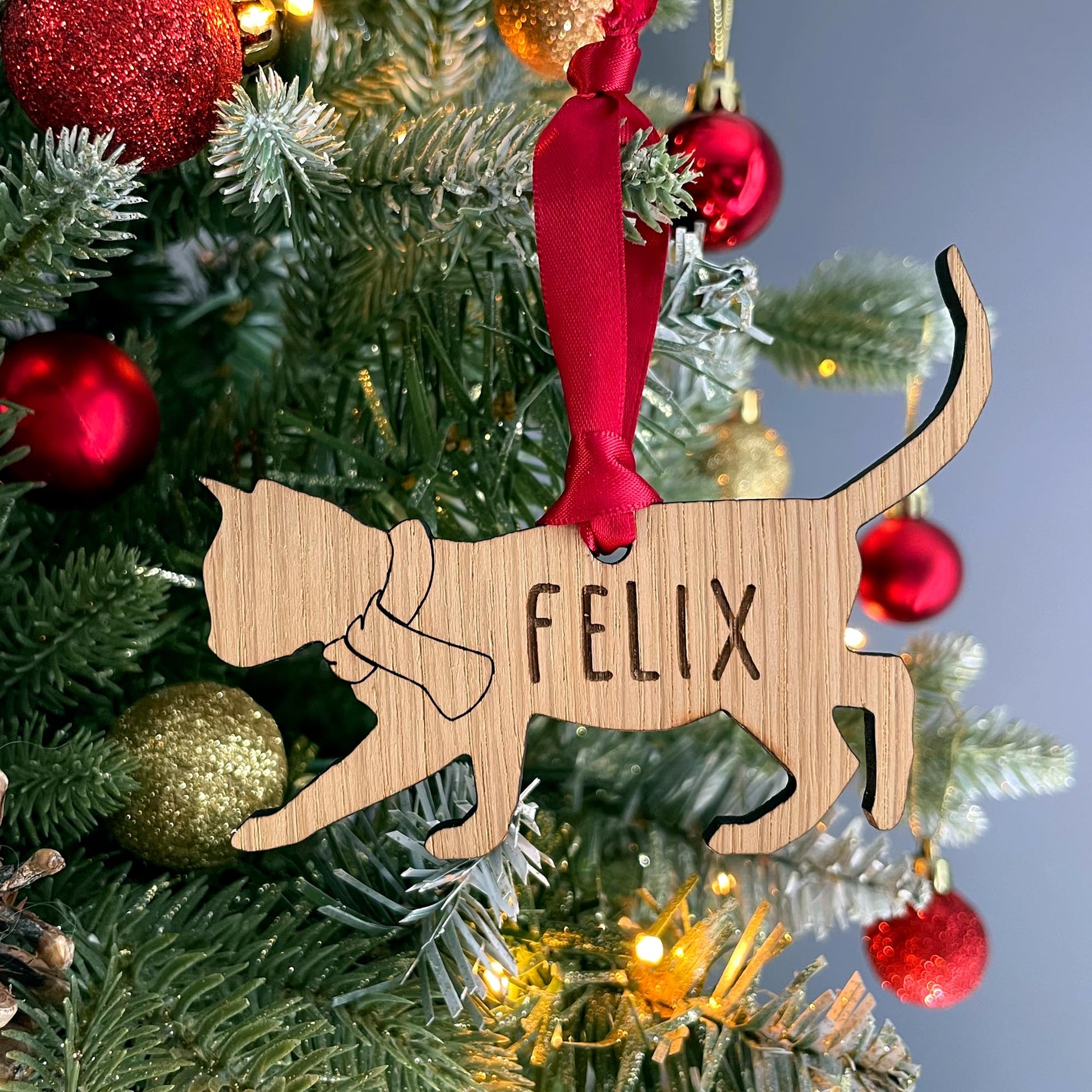 Personalised Cat Wooden Tree Bauble Decoration - Design 3