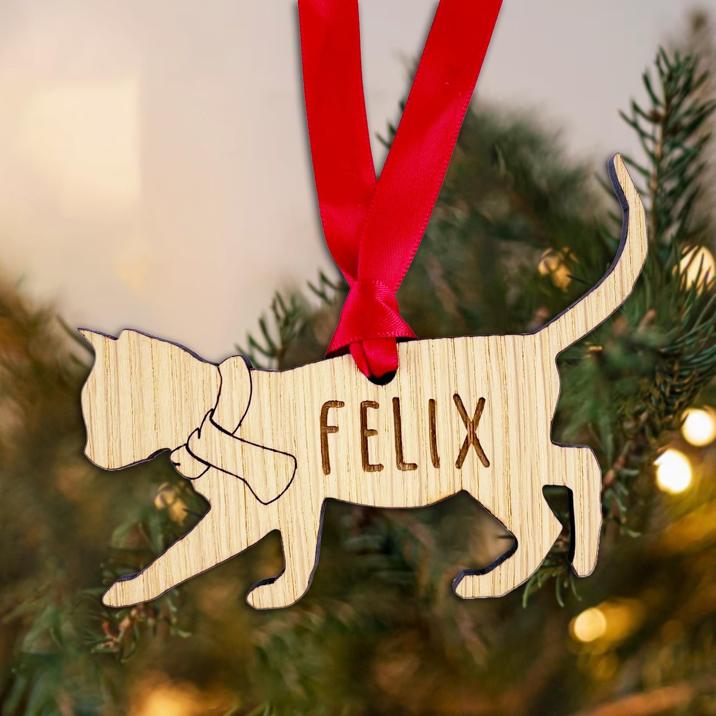 Personalised Cat Wooden Tree Bauble Decoration - Design 3