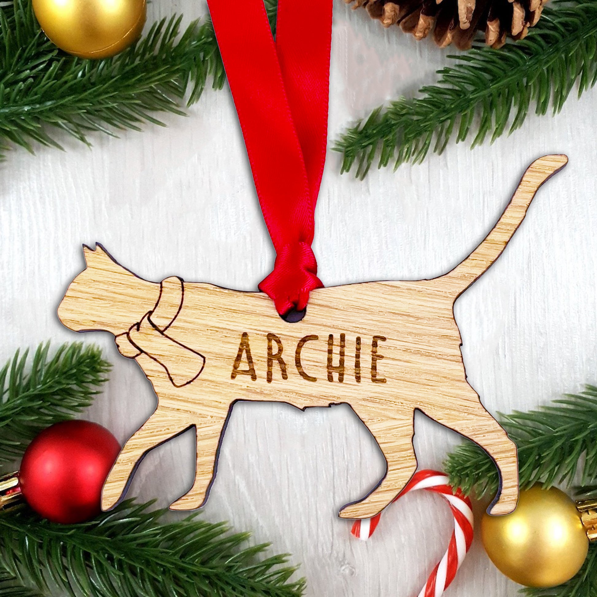 Personalised Cat Wooden Tree Bauble Decoration - Design 4
