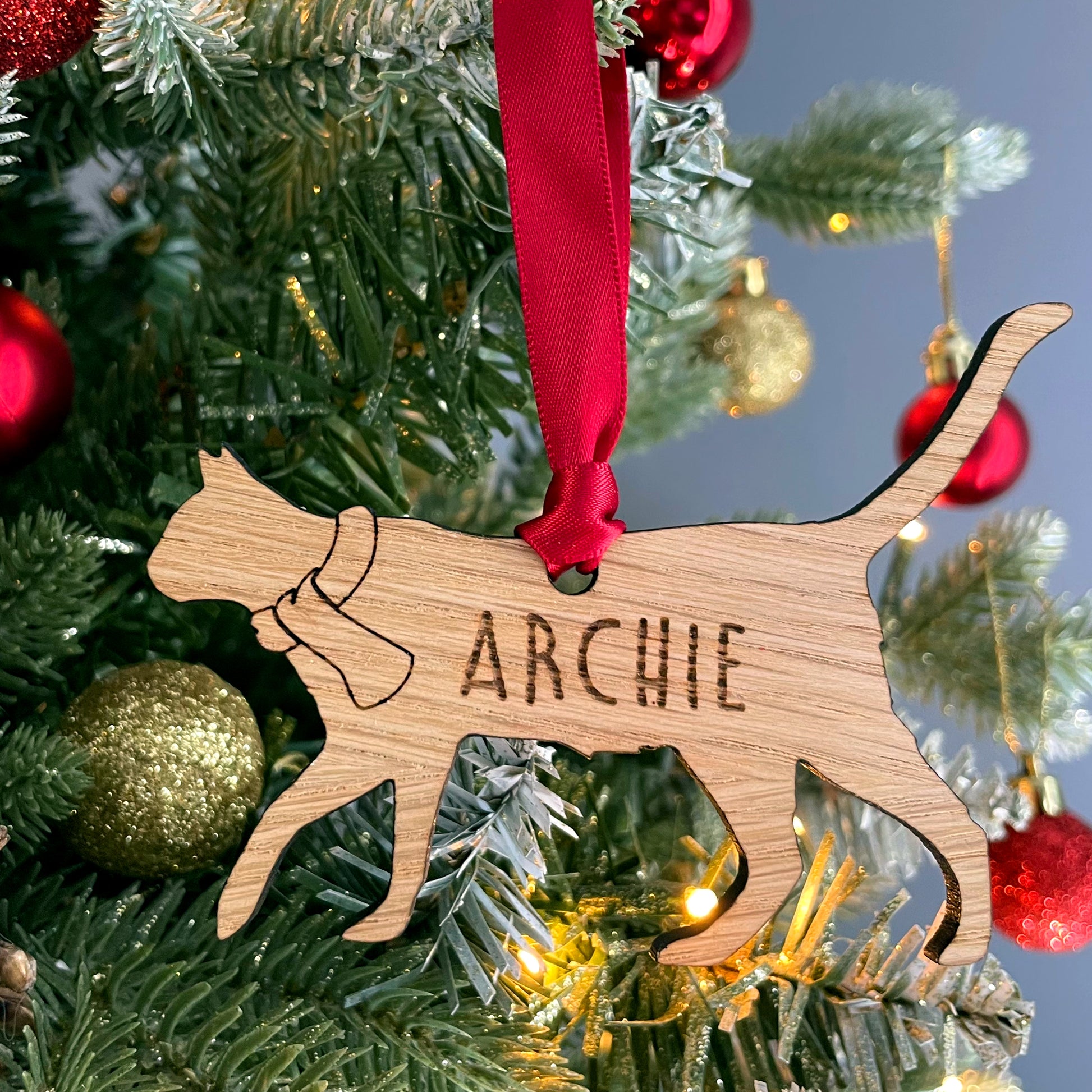 Personalised Cat Wooden Tree Bauble Decoration - Design 4