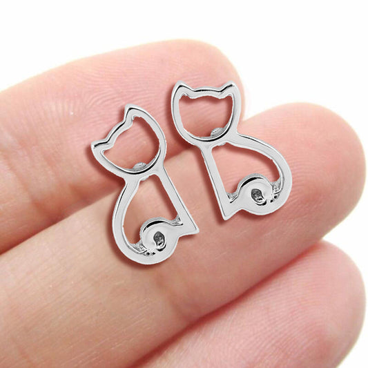 Cat Outline Earrings - Silver