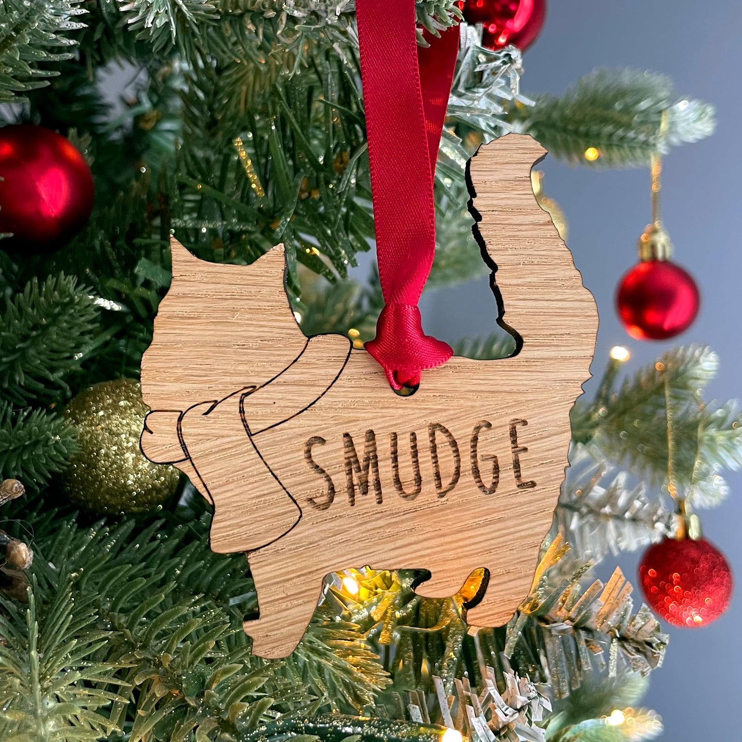 Personalised Cat Wooden Tree Bauble Decoration - Design 2