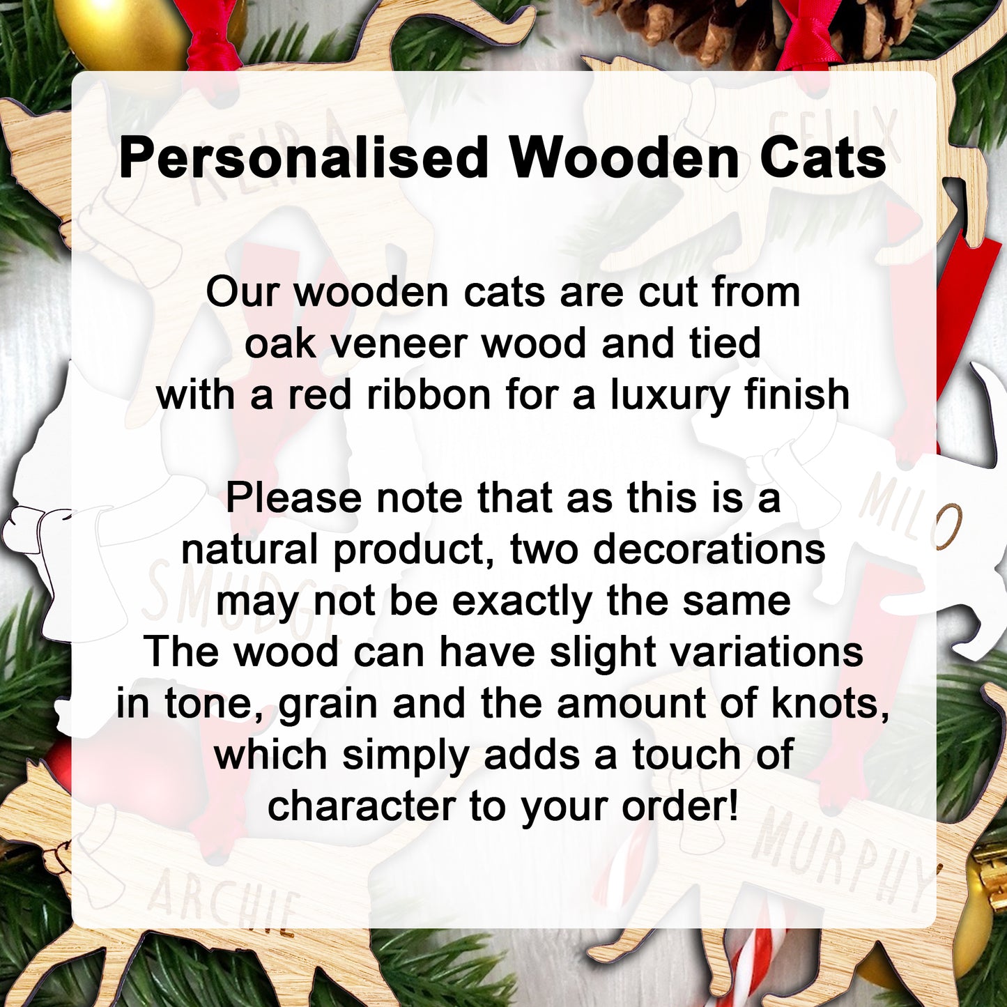 Personalised Cat Wooden Tree Bauble Decoration - Design 5