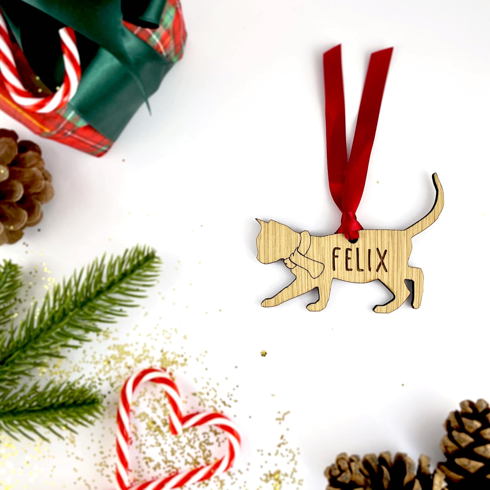 Personalised Cat Wooden Tree Bauble Decoration - Design 3