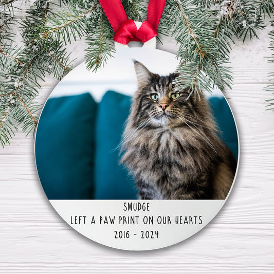 Personalised Memorial 'Left a Paw Print' Bauble - Acrylic Cat Photo