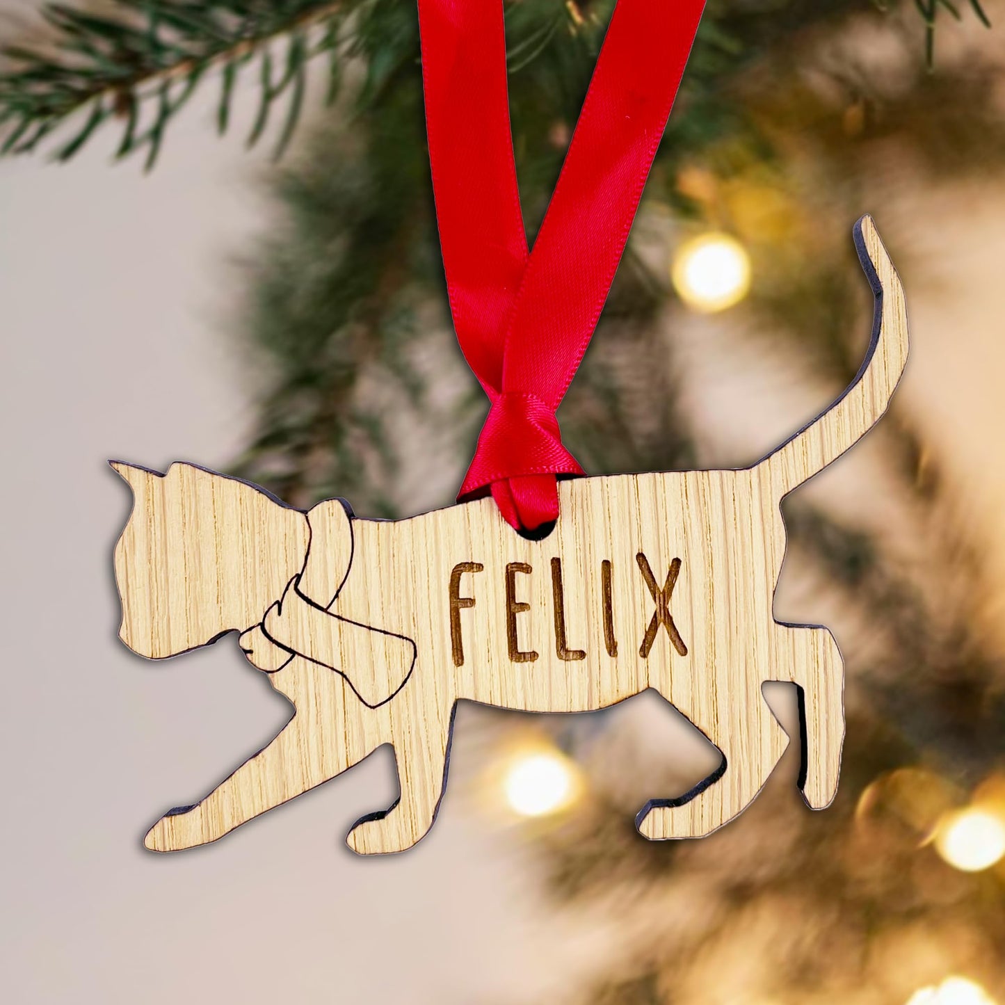 Personalised Cat Wooden Tree Bauble Decoration - Design 3