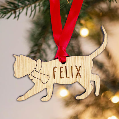 Personalised Cat Wooden Tree Bauble Decoration - Design 3