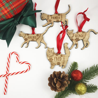 Personalised Domestic Short Hair 2 Cat Christmas Jumper Tree Decoration Bauble