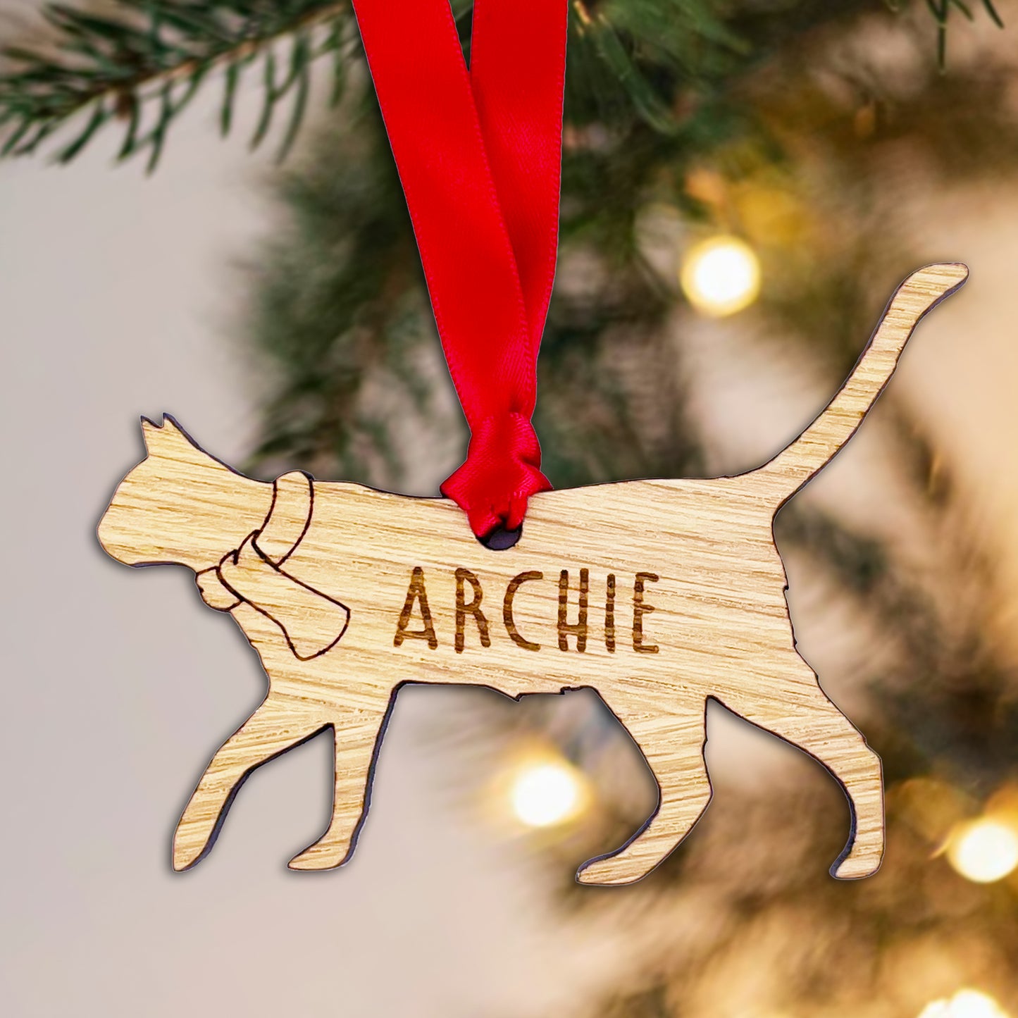 Personalised Cat Wooden Tree Bauble Decoration - Design 4