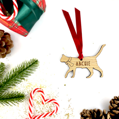 Personalised Cat Wooden Tree Bauble Decoration - Design 4