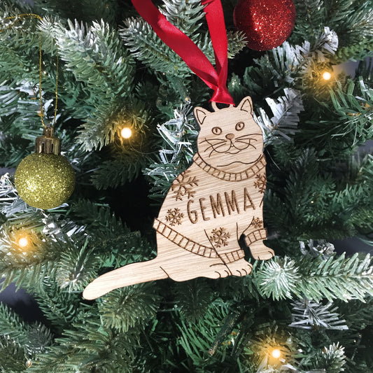 Personalised British Short Hair Cat Christmas Jumper Tree Decoration Bauble