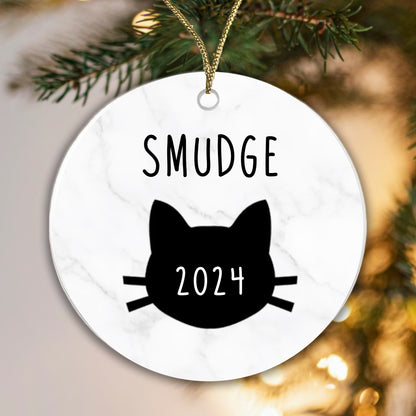 Personalised Ceramic Cat Bauble - Add any name and year!