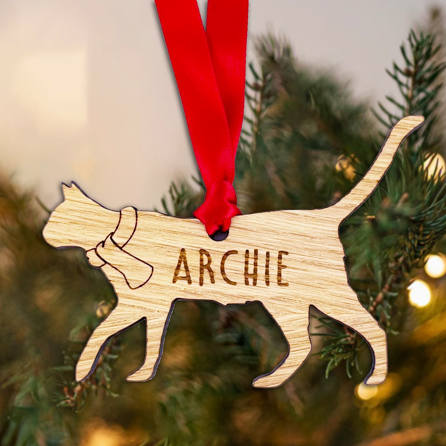 Personalised Cat Wooden Tree Bauble Decoration - Design 4