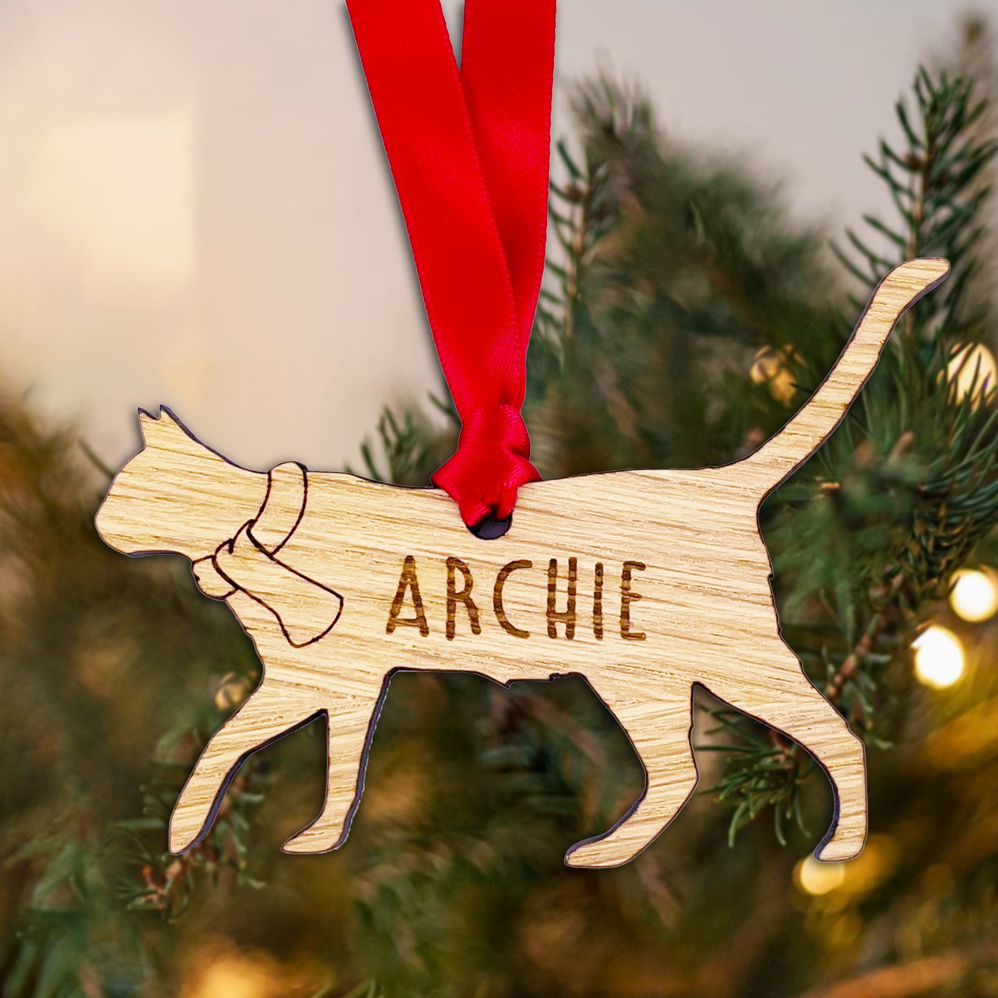 Personalised Cat Wooden Tree Bauble Decoration - Design 4