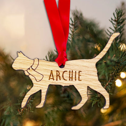 Personalised Cat Wooden Tree Bauble Decoration - Design 4