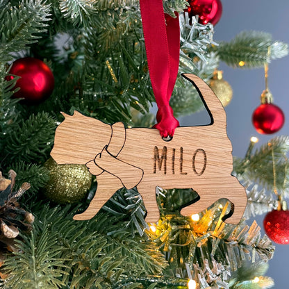 Personalised Cat Wooden Tree Bauble Decoration - Design 5