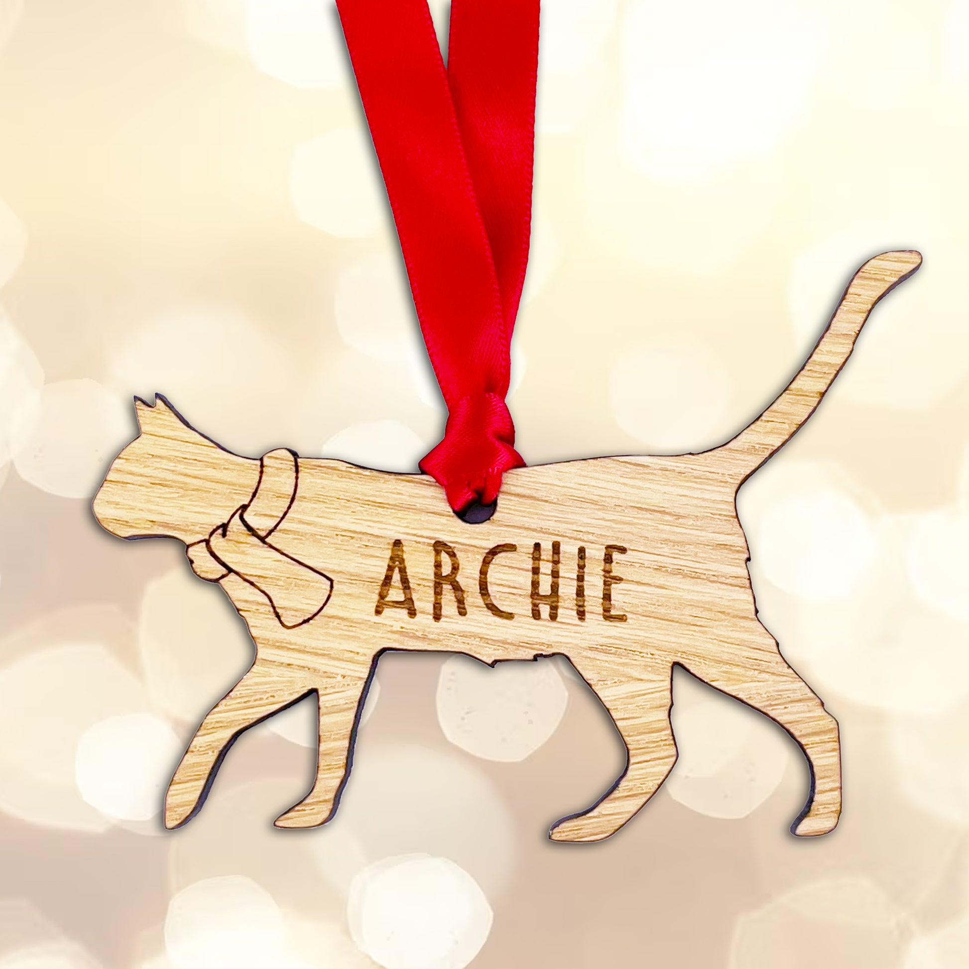 Personalised Cat Wooden Tree Bauble Decoration - Design 4