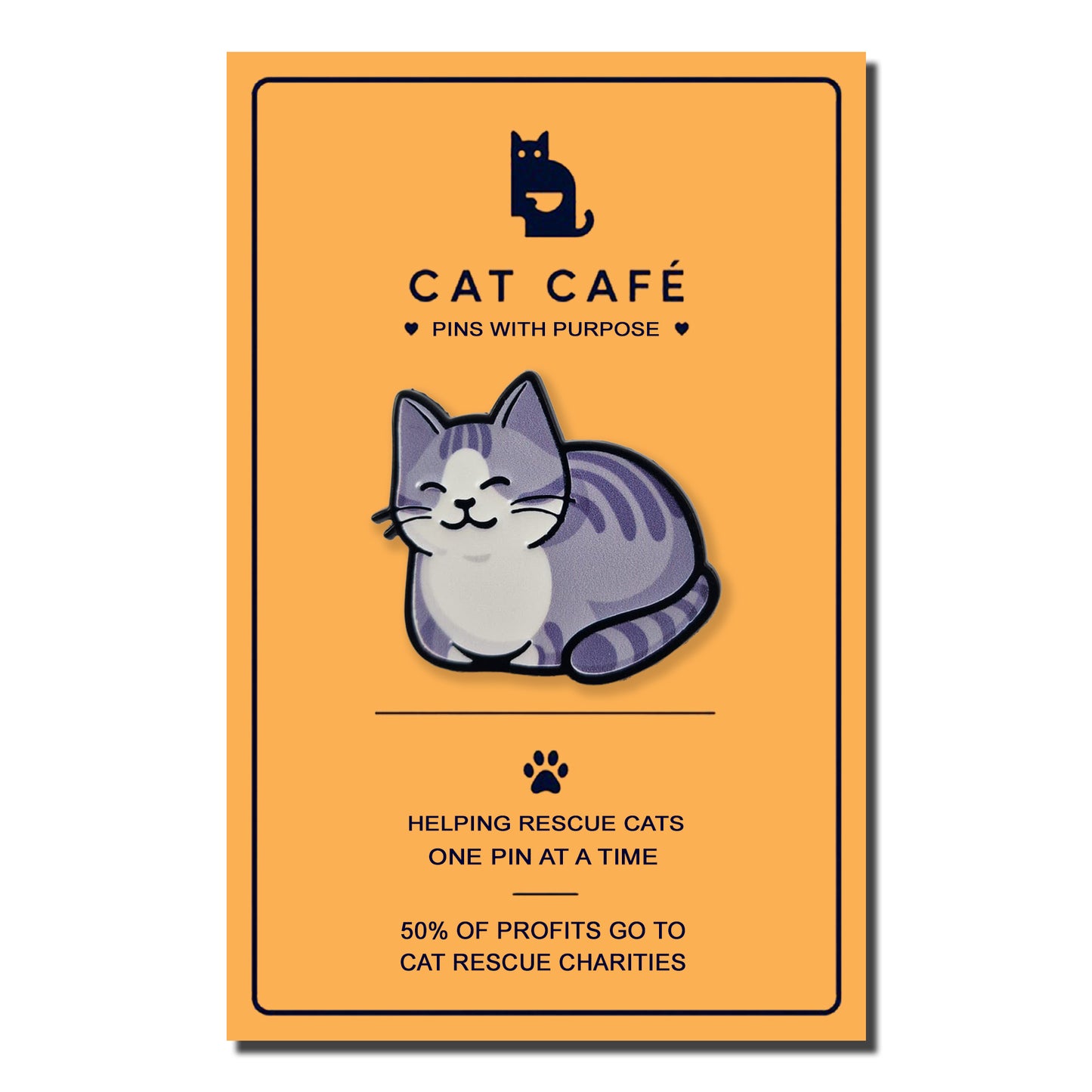 Grey & White Striped Cat Pin Badge
