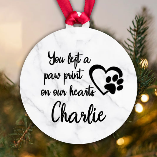 Personalised Acrylic Sublimation Bauble - You left a Paw Print... Add any Name