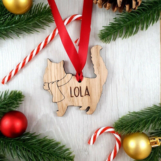 Personalised Cat Wooden Tree Bauble Decoration - Design 2