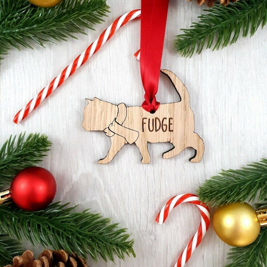 Personalised Cat Wooden Tree Bauble Decoration - Design 5