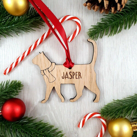 Personalised Cat Wooden Tree Bauble Decoration - Design 6
